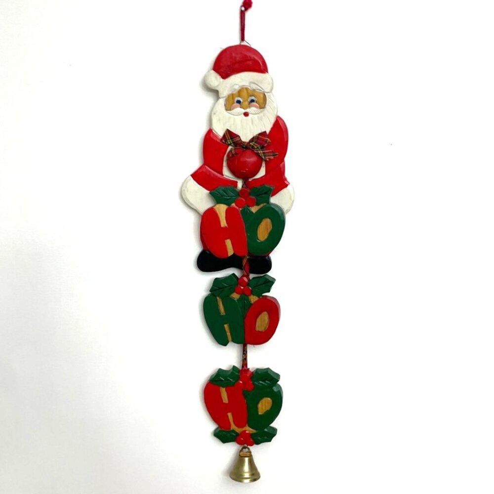 Vintage Handmade Wooden Santa Claus Ho Ho Ho Door Wall‎ Hanging Christmas